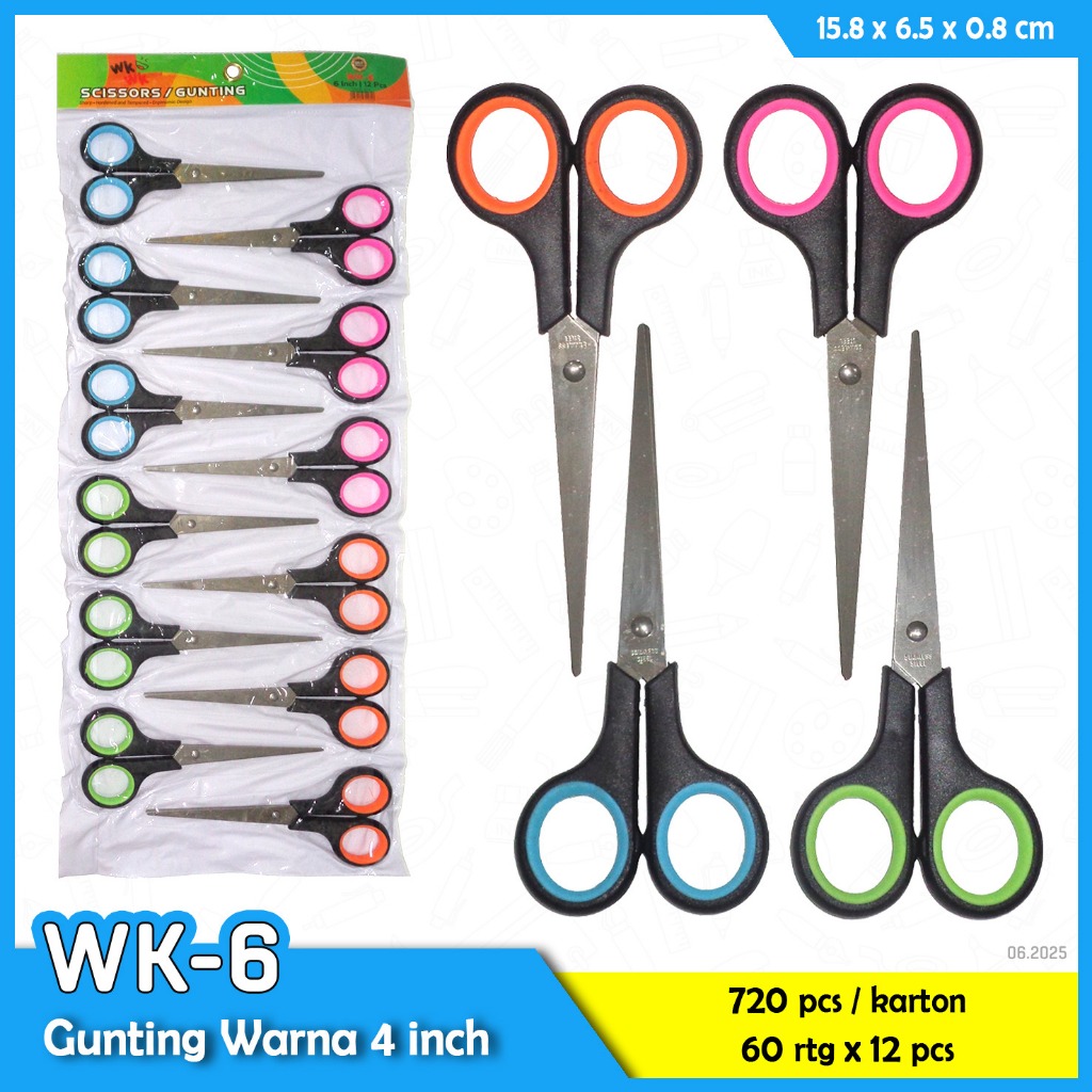 

Gunting Renceng Isi 12 Pcs Murah 6,5 Inch Stainles Stell Ladypop Pacman Linko Random