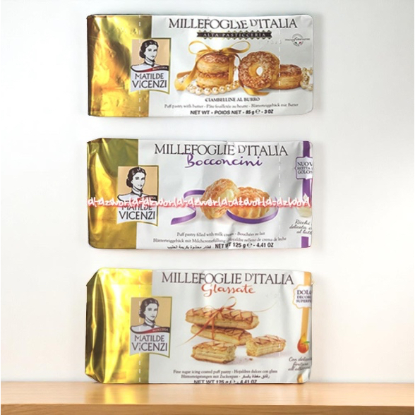 

Matilde 200gr Vicenzi Millefoglie Alta Bocconcini Glassate 200gram Biskuit Italy Cemilan Snack Milefoglie Milefogli