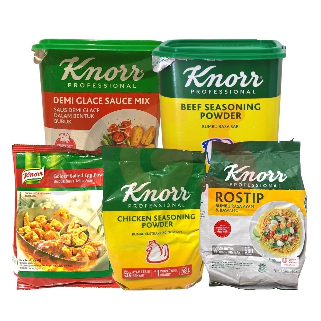 

Bumbu Penyedap Rasa / Seasoning Knorr Varian Professional Demi Glace Sauce Mix 1000 Gr, 500 Gr, Beef Seasoning Powder 1 kg, Rostip Ayam dan Bawang, Chicken, Potato Flakes Tepung Kentang Serpih 500 Gr, Mushroom & Vegetable 400 Gr, Golden Salted Egg 270 Gr