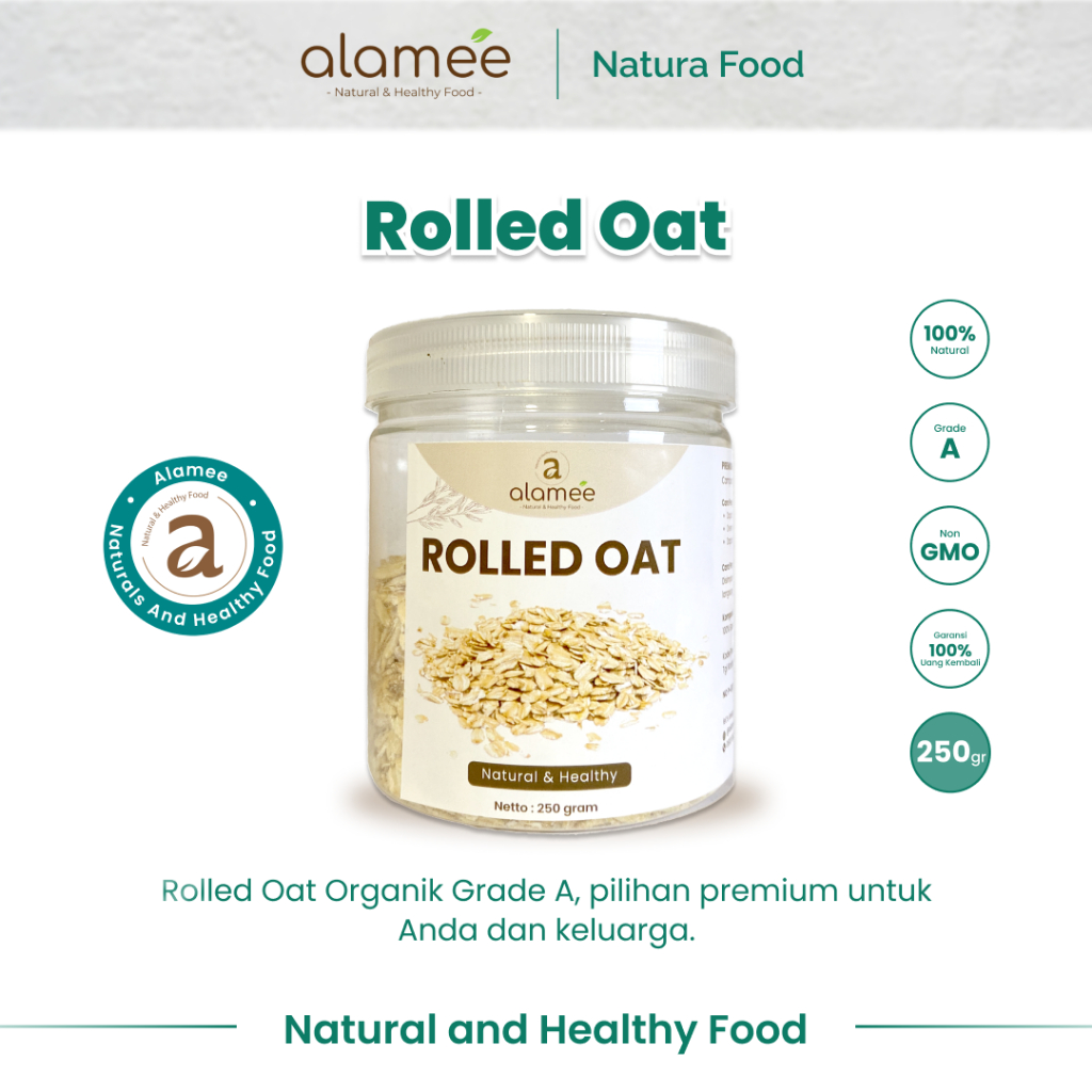 

ALAMEE Rolled Oat Gandum Utuh Kasar oatmeal wholegrain Natural Premium Alami Oatmeal Instan 250gr