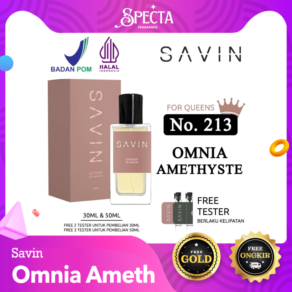 SAVIN PARFUM OMNIA AMETHYSTE No 213 (FREE GOLD) Parfum Wanita BVLGARI UNGU 30ML 50ML TAHAN LAMA 24 J