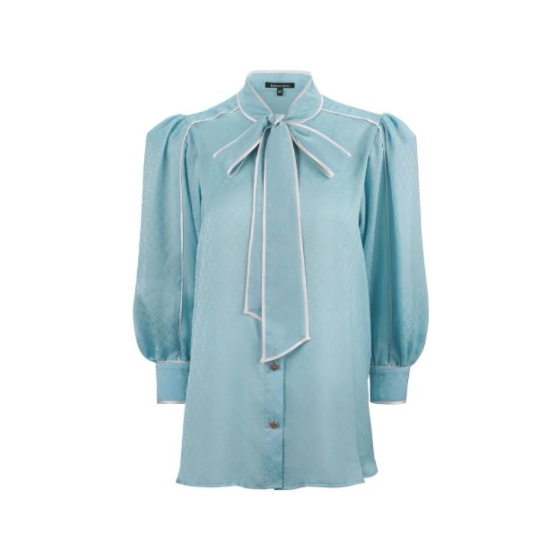 NEW BUTTONSCARVES MONOGRAM SATIN BINDING DETAIL SHIRT