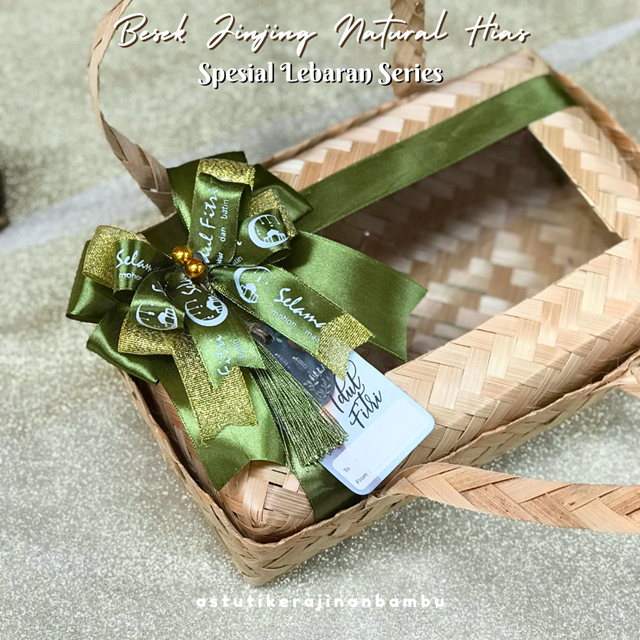 Besek Jinjing Persegi Panjang NATURAL HIAS MIKA PITA LEBARAN Besek Bambu Aneka Ukuran/Besek Hias Pit