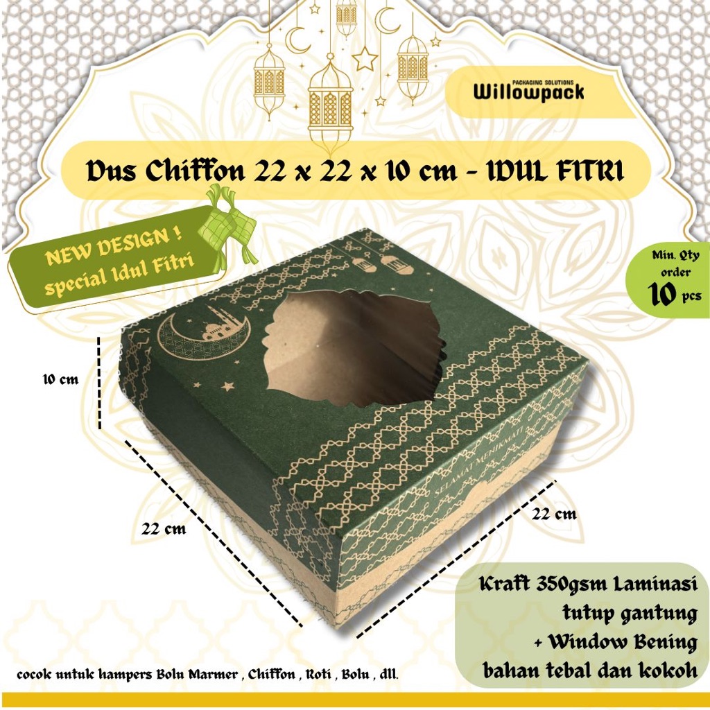

DUS CHIFFON 22x22x10 IDUL FITRI BOX HAMPERS [MIN.10PCS] BOLU MARMER ROTI KUE