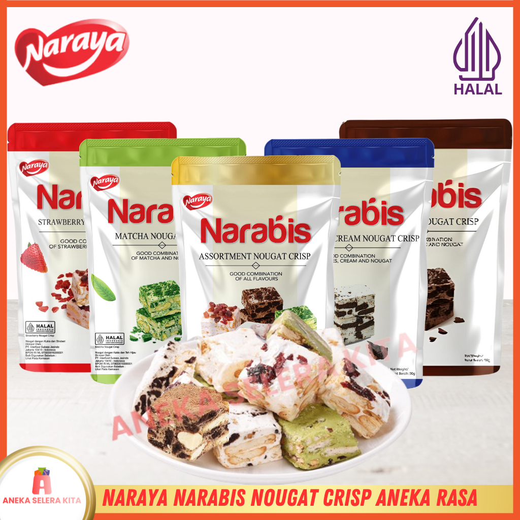 

Naraya Narabis Rasa Chocolate Strawberry Matcha Cookies Cream Assortment Nougat Crisp Halal 90g