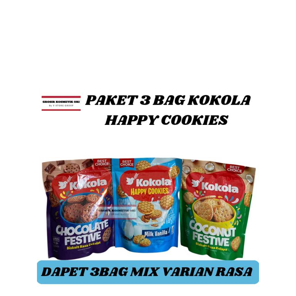 

(PAKET 3 PACK KOKOLA BULAT) KOKOLA HAPPY COOKIES DAPET 3 PACK BESAR MIX VARIASI MILK VANILLA, CHOCOLATE FESTIVE, DAN COCONUT FESTIVE