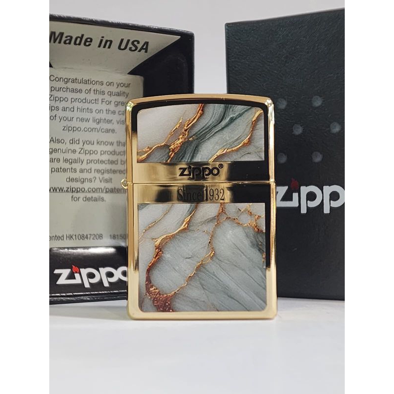 Original Zippo Cream Marble Finish Gold Plated 2 sisi