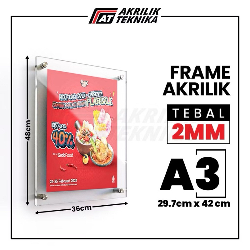 papan iklan banner akrilik a3 Display Poster Dinding Akrilik Ukuran A3 / Frame / Bingkai Berkualitas