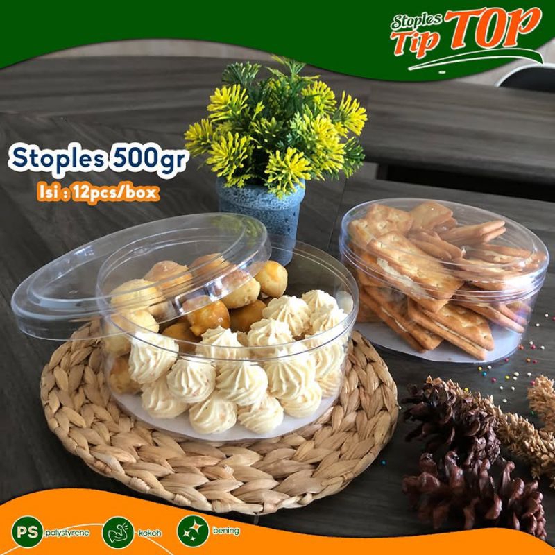 (1 DUS ISI 12 PCS) Toples Kue Kering 500 Gr Bahan PS Bening