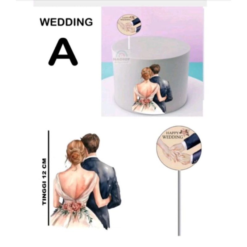 Hiasan kue pengantin, Topper kue wedding, Topper karakter wedding gaun