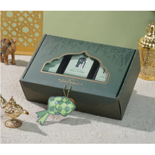 

10 Pcs Box Hampers Lebaran / Box Idul Fitri - Hijau Ketupat muat 3 Toples HT 901 25,5 x 16 x 8 cm