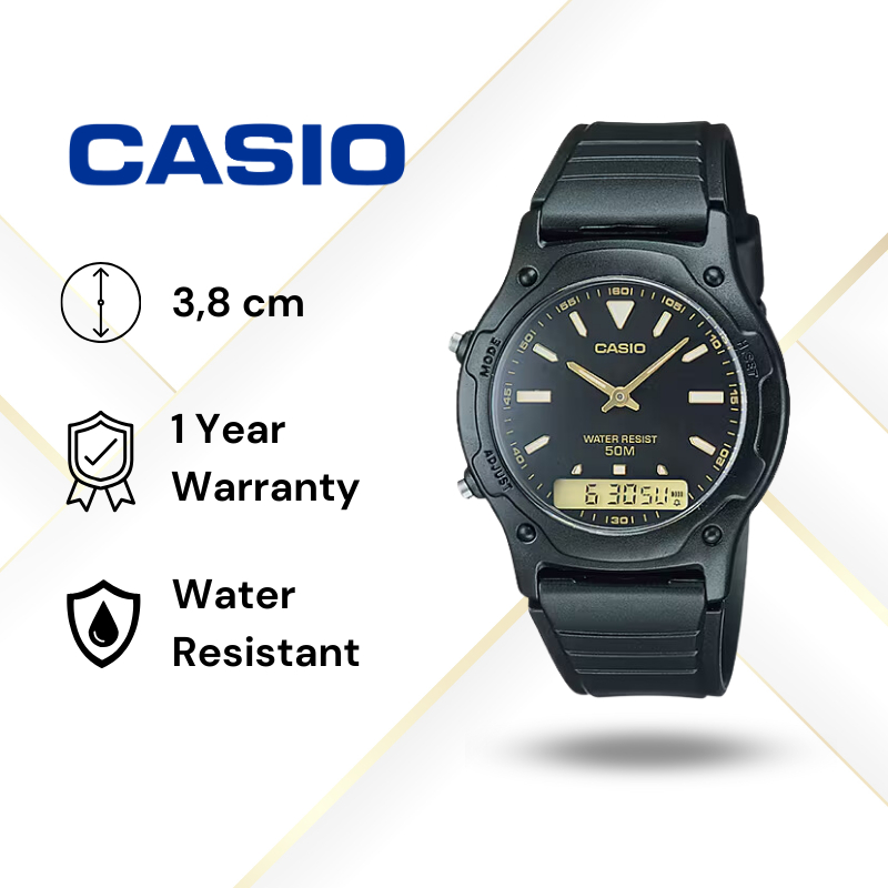 JAM TANGAN CASIO AW-49HE-1A ORIGINAL - AW49HE HITAM GOLD JAM TANGAN CASIO ORIGINAL