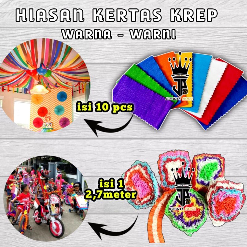 

Dekorasi Kertas Krep warna warni, Dekorasi Kertas Krep,Kertas Krep potong,Kertas Krep Serut jahit,Kertas Krep dekorasi