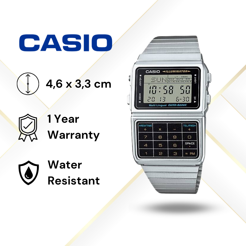 JAM TANGAN CASIO DATABANK DBC-611-1 ORIGINAL - DBC611 CALCULATOR DTABANK SILVER CASIO ORIGINAL