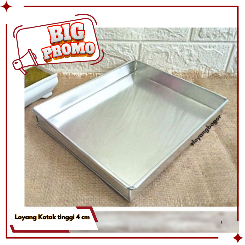 loyang kue bahan aluminium tinggi 4 cm / loyang kotak / loyang kukus segi empat / loyang roti gulung