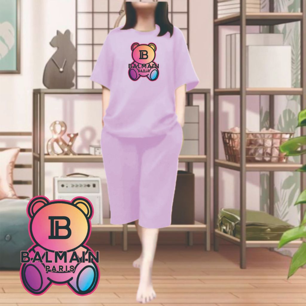 Setelan kulot 3/4 jumbo wanita dewasa motif bear bal