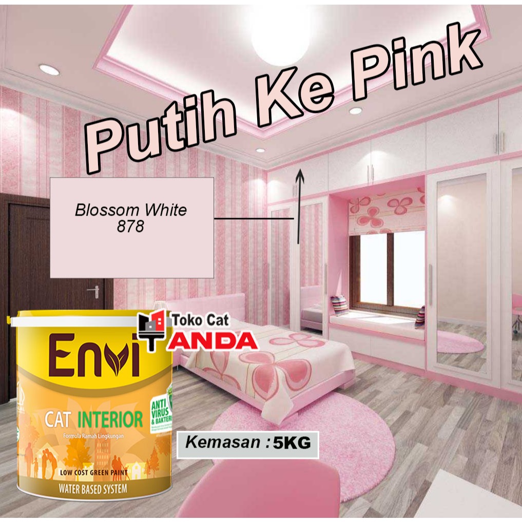Cat Envi Putih Ke PINk - Putih Semu Pink - Cat Envi Blossom White 878 Galon 5KG