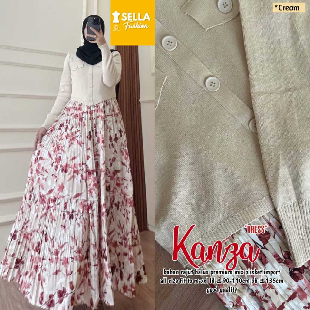 Koleksi Dress - Midi Dress Bahan Rajut Halus Premium Mix Plisket Import