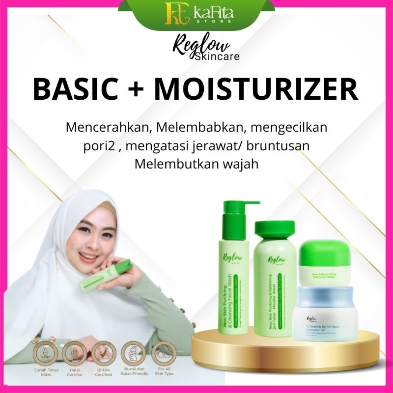 REGLOW Basic Glowing Skin Treatment+ Moisturizer gel Mencerahkan , Mengecilkan pori pori Mengatasi J