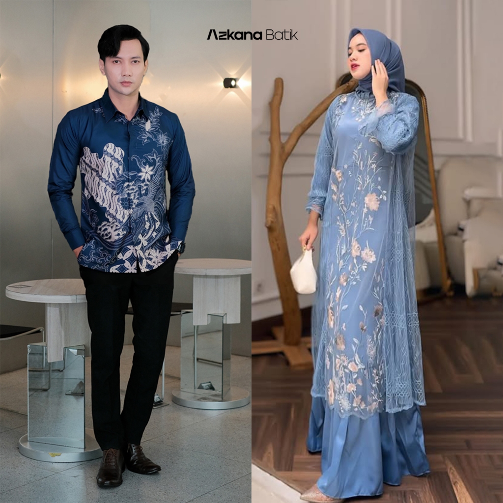 Baju Couple Gamis Brukat Kemeja Batik Pria Lengan Panjang Slimfit Katun Halus Premium Couple Kondang