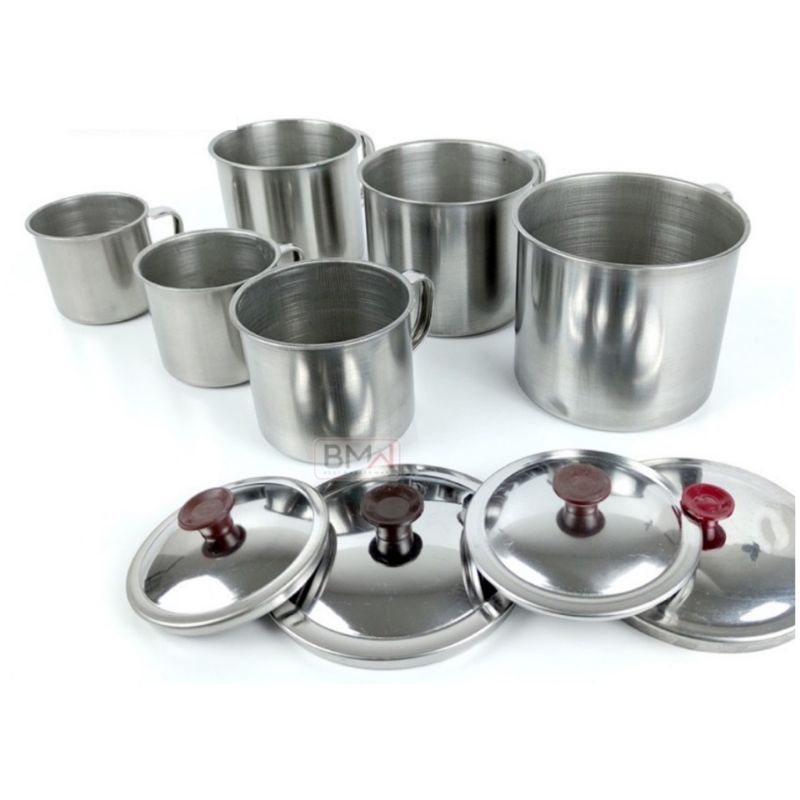 Cangkir Stainless - Cangkir 1 Set Tutup - Cangkir Wedangan Stainless - Mug Stainless Steel 8, 9, 10,