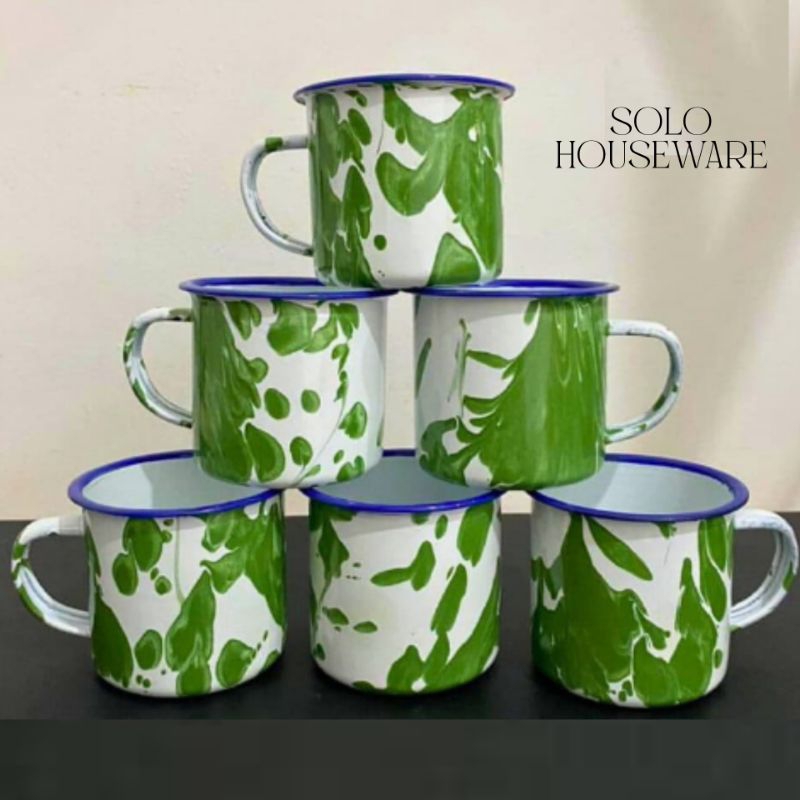 (1 Lusin) Mug/Cangkir Enamel Blirik Jadul 7cm - Cangkir Enamel Lusinan - Cangkir Kopi Wedangan - Can