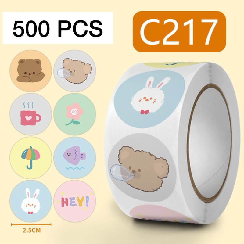 

500pcs sticker label stiker warna warni untuk perekat label diy amplop kerajinan tangan gambar karakter packaging C217