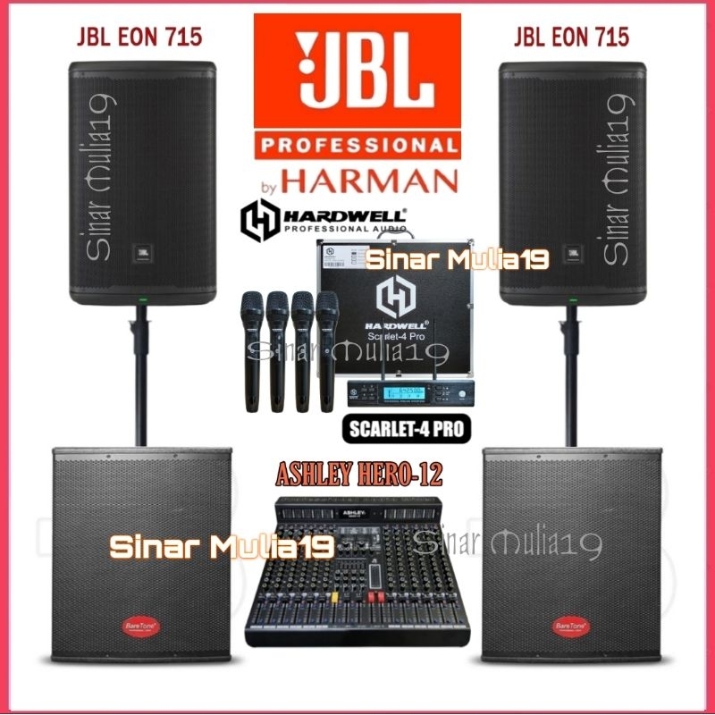 Paket Sound System Jbl Eon715 Subwoofer BareTone SW15 Mixer Ashley Hero 12 Mic Wireless 4 Channel