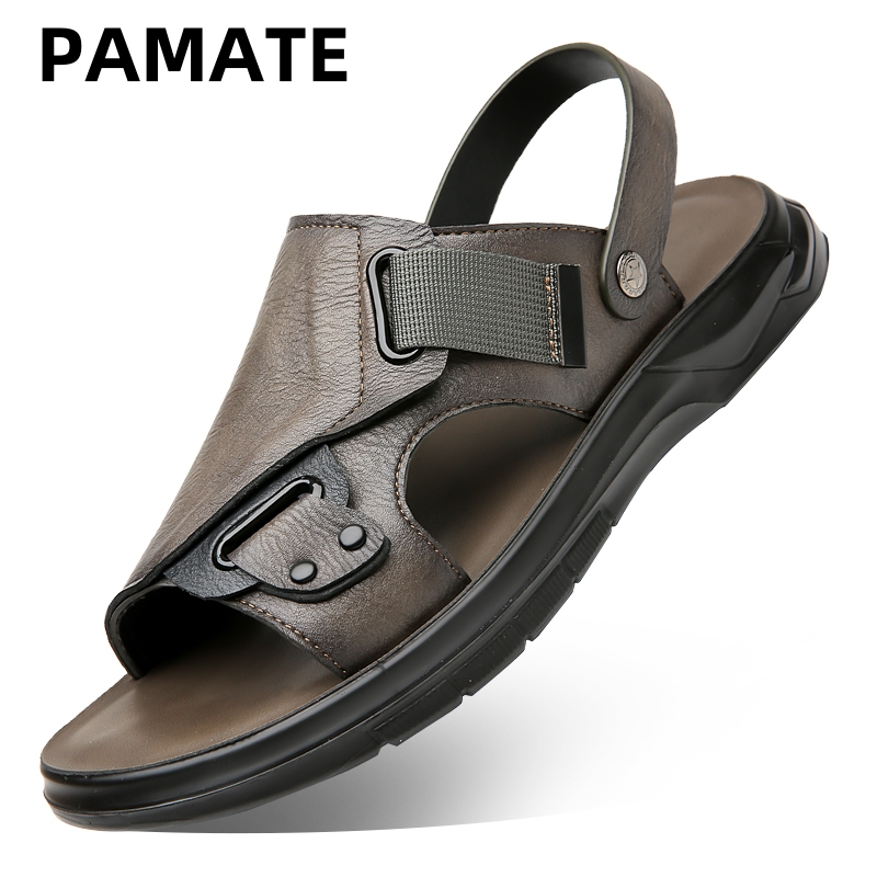 PAMATESepatu sandal pria dengan dasar tebal dan kulit asli,sepatu sandal untuk istirahat DJL1
