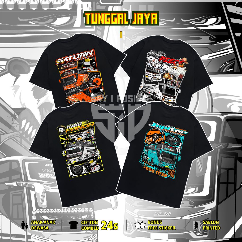 (FREE STIKER) KAOS BUS STROBO ANAK DAN DEWASA - TUNGGAL JAYA KIDS PANDA JUPITER SATURN MOONEYES BLAC