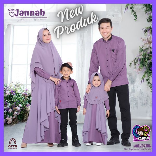 Baju Sarimbit Keluarga Lebaran Jannah Purple Koko Gamis Kerudung Couple Kapel Kapelan Pasangan Dewas