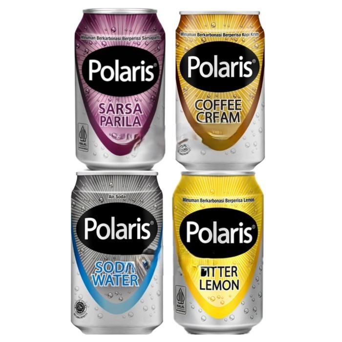 

polaris varian rasa soda water sarsa parila sarsaparila coffee cream krim kopi bitter lemon kaleng