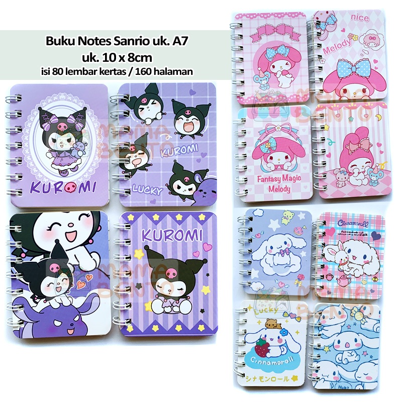 

Buku Diary Mini Notes Sanrio Kuromi Melody Cinnamoroll uk A7 10 x 8 cm isi 80 lembar kertas 160 Halaman dengan spiral besi warna bagus dan vibrant cocok untuk belajar menulis PAUD Preschool TK SD SMP ABG notebook tulis catatan kecil anak sekolah