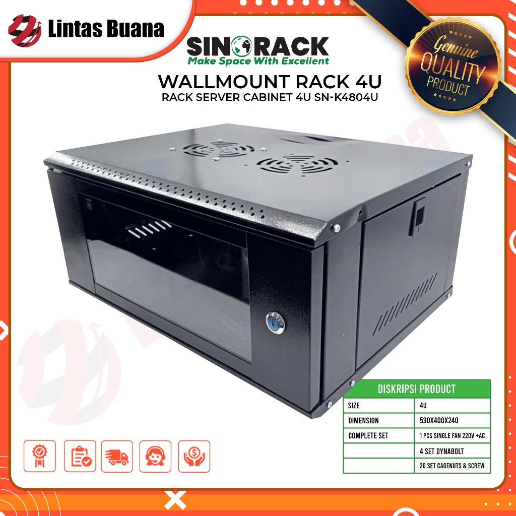 SINORACK NET WALLMOUNT RACK 400*530*240MM - 4U 1FAN SN-K4804U RACK SERVER