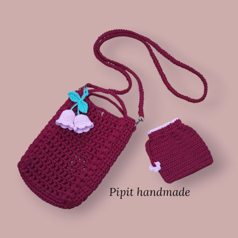 tas hp set pouch mini rajut handmade/tas rajut/tas rajut handmade