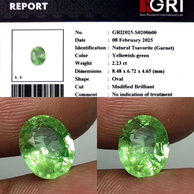 Natural Tsavorite Garnet 2.2ct GRI Material Top Crystall Full Luster Gemericik Nice Color Body Kaca 