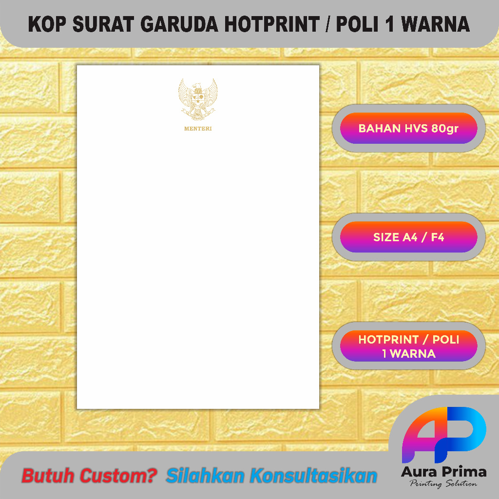 

Kop Surat Garuda Hot Print / Poli 1 Warna ( HVS 80gr )