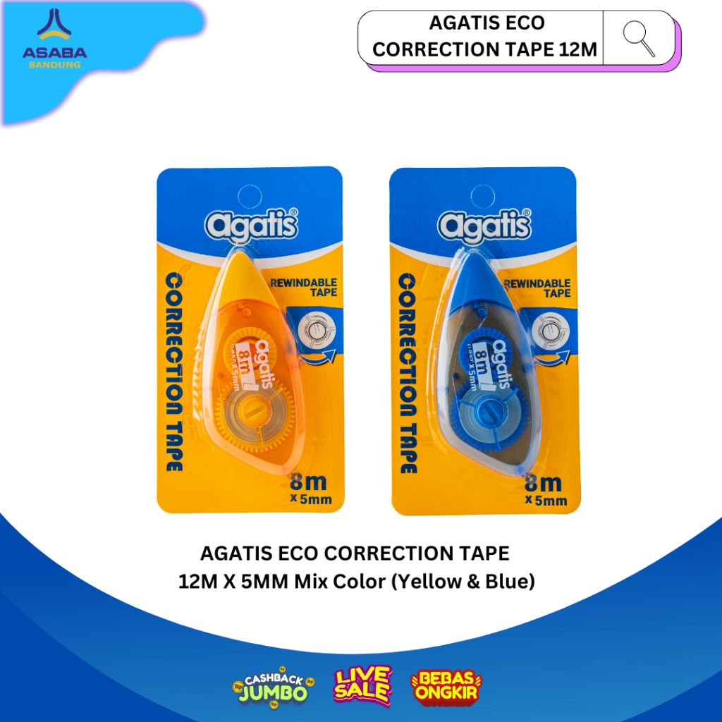 

Asaba Bandung - AGATIS CORRECTION TAPE Tipe X KERTAS /Pita penghapus kantor siswa / pita koreksi