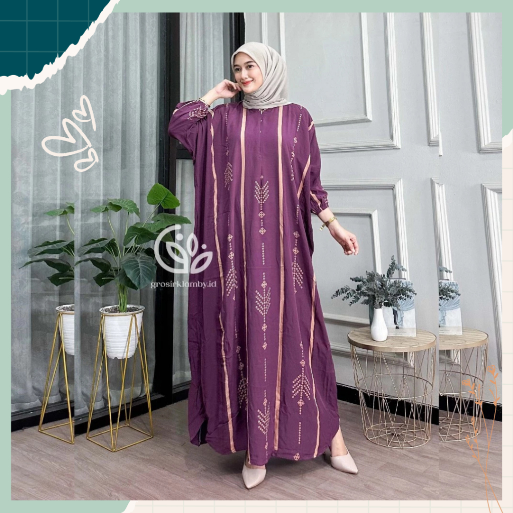 Gamis Etnik Kaftan Abaya Alana Dress motif Batik Adem Nyaman Oversize Daily Wanita Busui Bahan Rayon