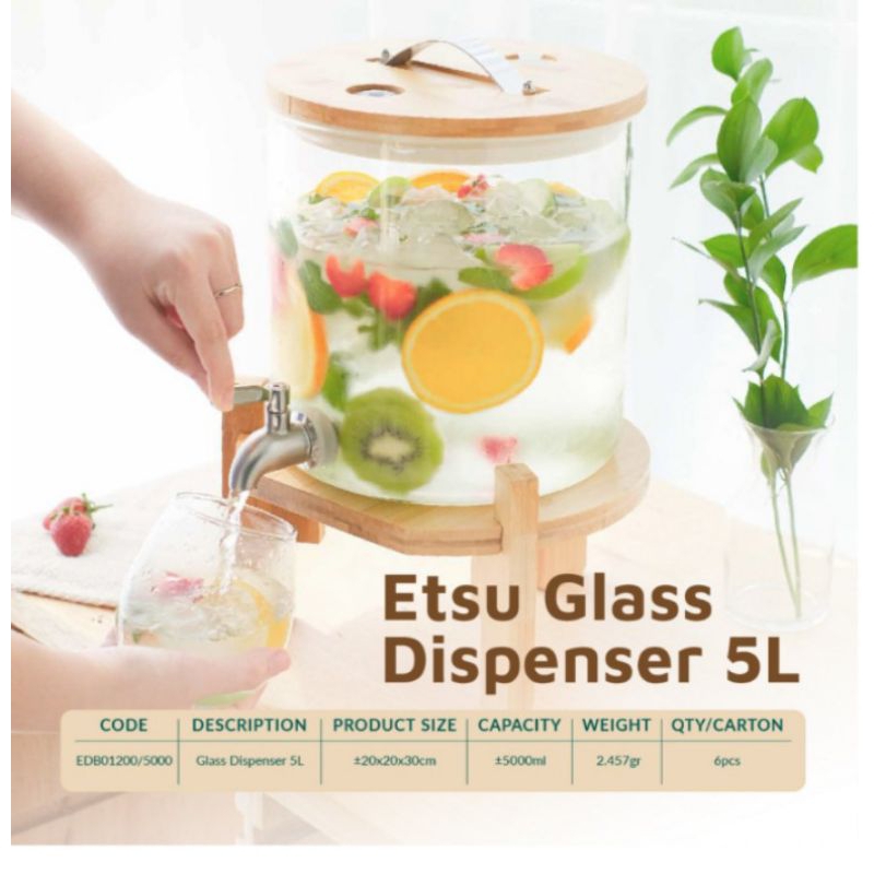Series Etsu Glass Dispenser 5 L Wadah Air Kaca Mewah
