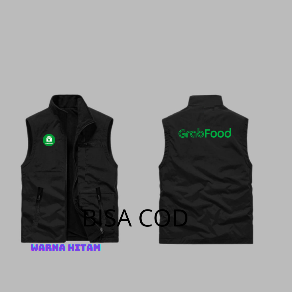 Diskon   Rompi  Pria GrabFood Full Polyplek 100% Rompi GrabFood Terbaru