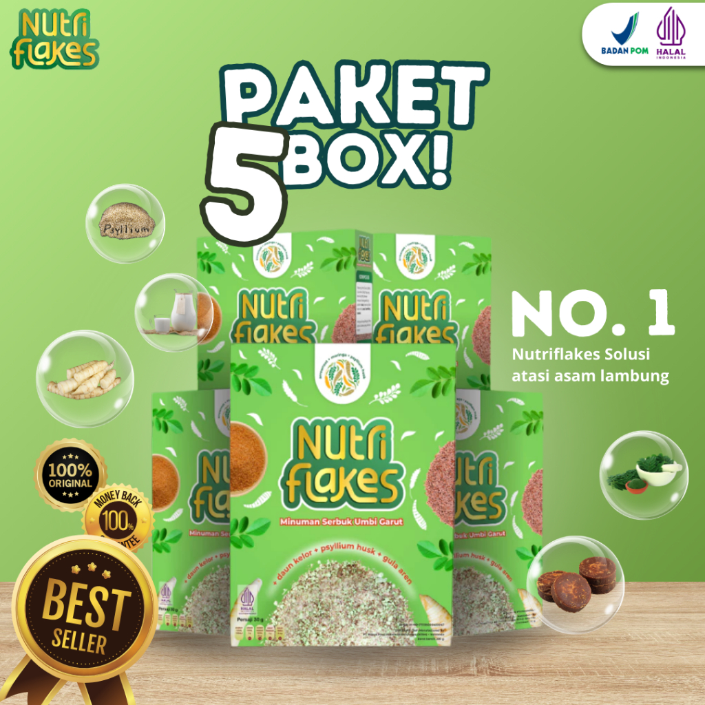 

PAKET 5 BOX NUTRIFLAKES - SEREAL HERBAL BANTU MENGATASI ASAM LAMBUNG MAAG KRONIS GERD