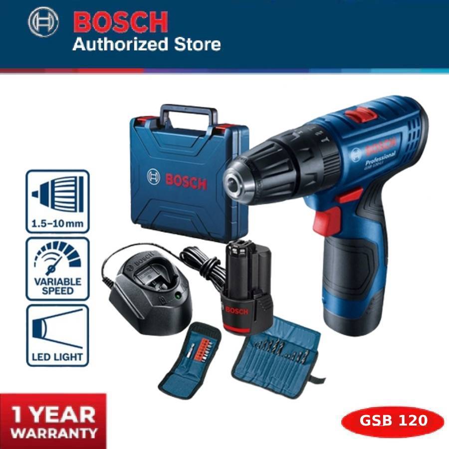 Bosch Bor Tembok Baterai  GSB 120-LI GEN3 + Aksesoris