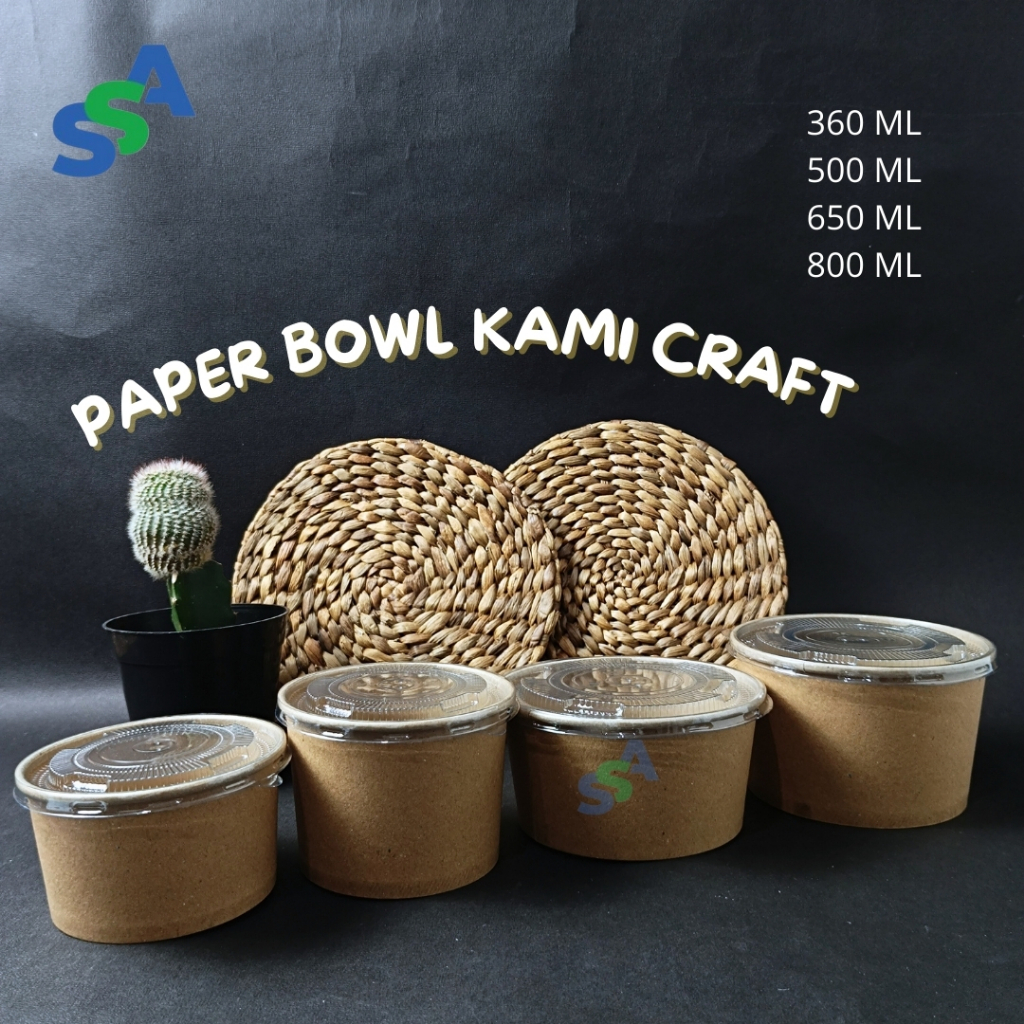 PAPER BOWL KAMI/NESTO + TUTUP CRAFT / PAPER BOWL COKLAT / WADAH RICE BOWL