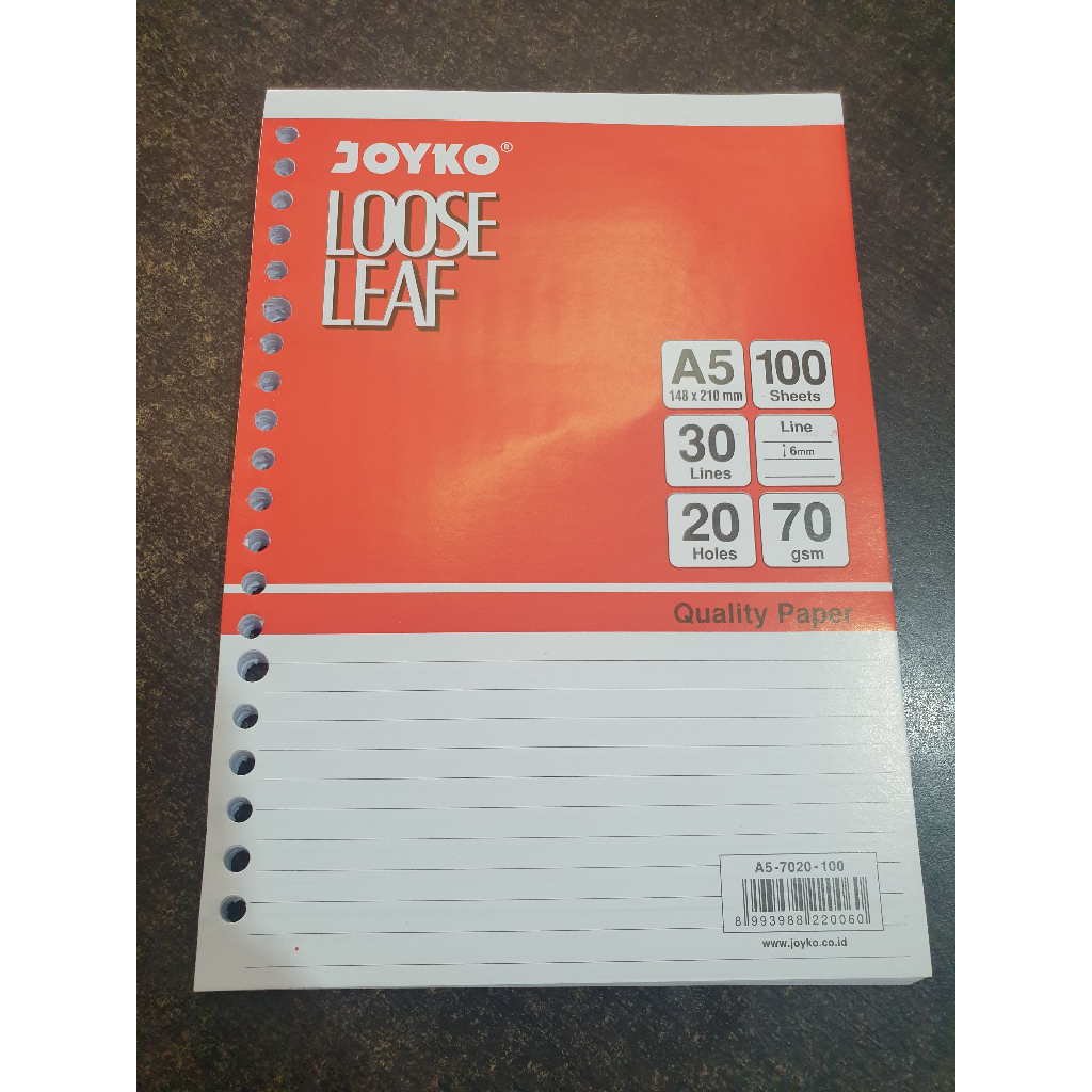

Loose Leaf JOYKO A5 20 Holes GARIS isi 100 Lembar / ISI BINDER, LL A5 100
