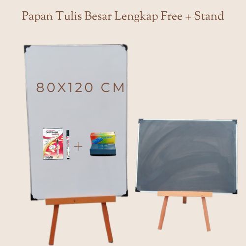 

Whiteboard 80x120 cm + Standing Kayu Kecil 90 cm - Penyangga Papan Tulis Gratis Spidol dan Penghapus