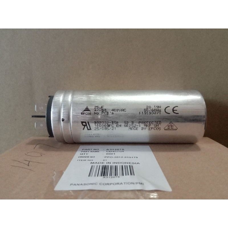 Kapasitor AC Panasonic Original 25 uf Epcos Original Capacitor Epcos 25 uF 400VAC