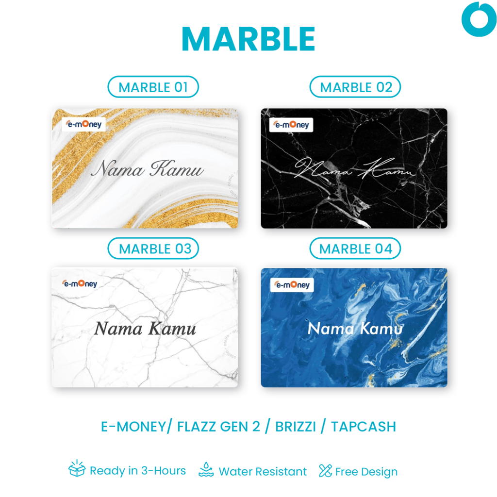 E-Money / E-Toll / Flazz / Brizzi / Tap Cash Custom Unik Edisi Marble Nama Kartu E-Money Aesthetic M