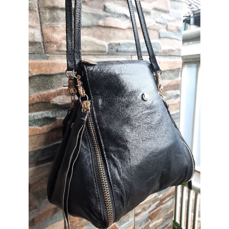 Slingbag Kulit Hitam NOBRAND - TAS PRELOVED BRANDED ORIGINAL
