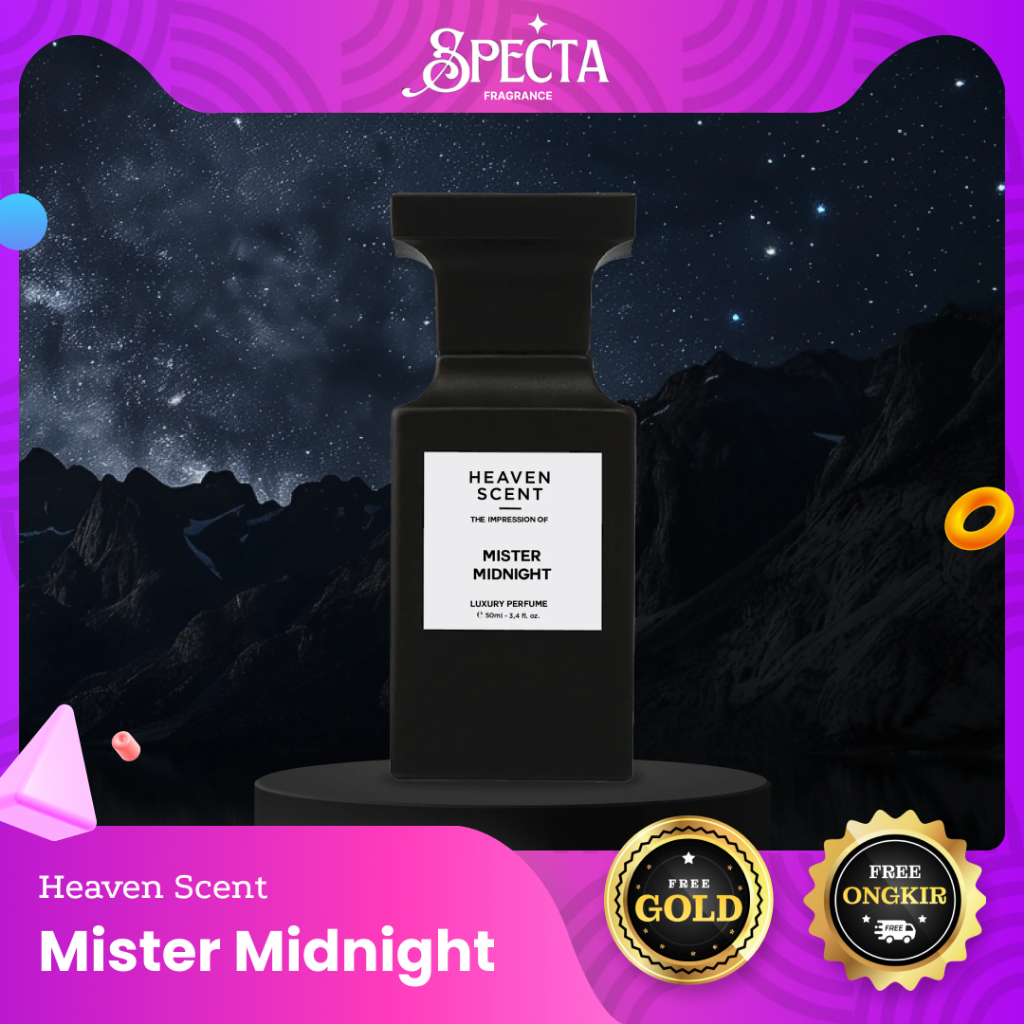 Heaven Scent Parfum MISTER MIDNIGHT (FREE GOLD) ORIGINAL 50 ml OFFICIAL PARTNER Farfum Pria Wanita N